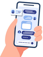 Hand holding phone with chat message. Chat with friends and send messages.information exchange