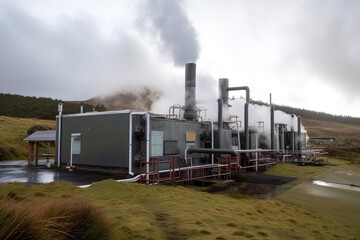Fototapeta na wymiar geothermal energy system, with steam and hot water being used for heating and cooking, created with generative ai