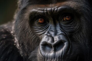 gorilla, with close-up of its face and eyes, looking majestic and powerful, created with generative ai