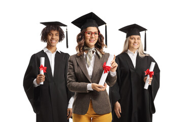 Young people with graduation diplomas