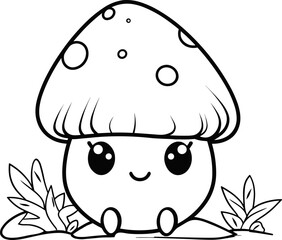 Mushroom cute outline drawing ,vector  illustration design.