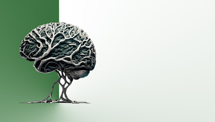 Fototapeta premium Artistic Illustration of a Human Brain with Flowers and Butterflies, Representing Self-Care and Mental Health Concept with a Focus on Positive Thinking and Creative Mind, Generative AI
