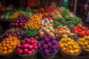 Fototapeta na wymiar brightly colored fruits and vegetables at market stall, created with generative ai