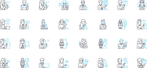 Career options linear icons set. Opportunities, Professions, Occupations, Vocations, Trades, Jobs, Employment line vector and concept signs. Fields,Specialization,Industry outline illustrations