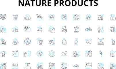 Nature products linear icons set. Organic, Herbal, Eco-friendly, Sustainable, Botanical, Fresh, Clean vector symbols and line concept signs. Natural,Wildcrafted,Green illustration