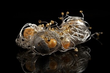 beautifully crafted jewelry piece made of delicate silver and gold wire, created with generative ai