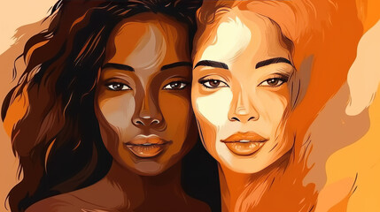 two attractive women in a skin cosmetic inspired illustration, generative ai technology