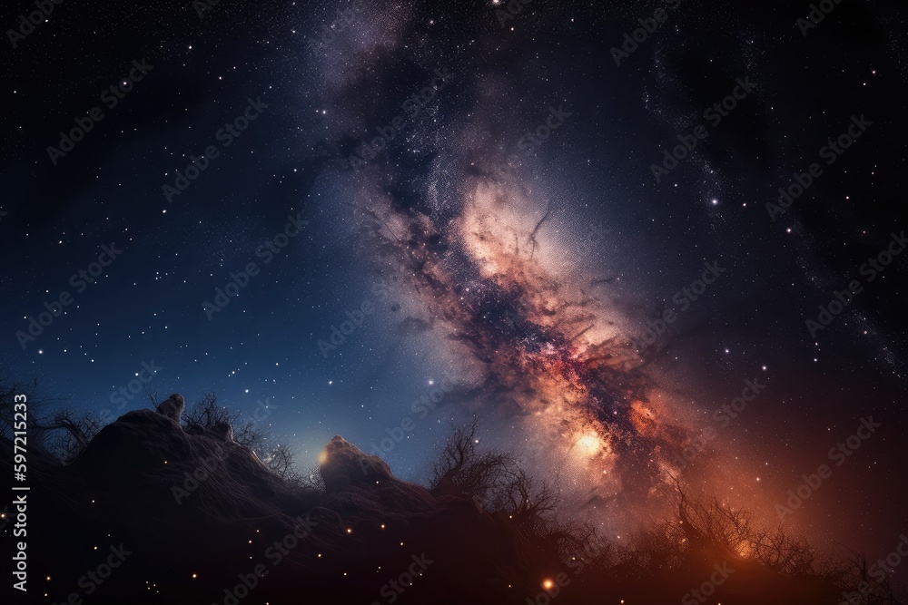 Wall mural a close-up of a galaxy with stars and nebulae in the foreground, created with generative ai