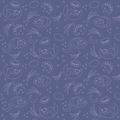 seamless pattern with sleeping bears, stars, moon and clouds.vector illustration