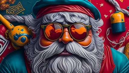 Swag santa claus with sunglasses in graffiti style, Generative AI
