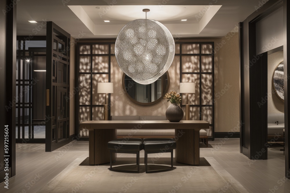 Wall mural luxurious hotel lobby with contemporary furnishings, sleek fixtures, and stylish accents, created with generative ai