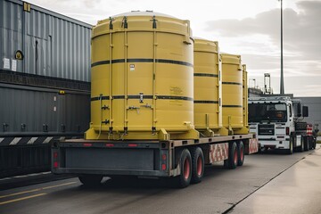 nuclear waste being transported in a secure container to storage facility, created with generative ai