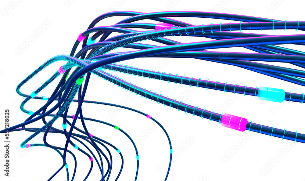 Leinwandbilder Data stream. Data flow 3D illustration, coding and software development. Twisted strings of data in abstract cyberspace