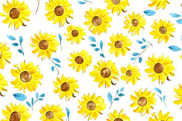 Sunflower seamless pattern. Yellow flower on plain background.