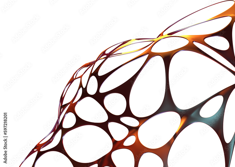 Poster network, waves, cells of connections. neurons and data flow 3d illustration. abstract matter, bone p