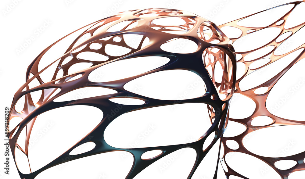 Poster network, waves, cells of connections. neurons and data flow 3d illustration. abstract matter, bone p