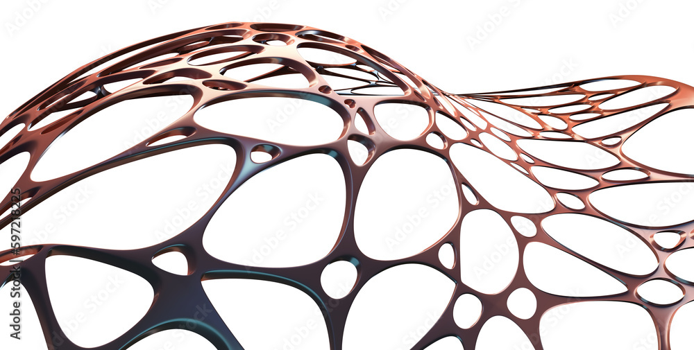 Poster network, waves, cells of connections. neurons and data flow 3d illustration. abstract matter, bone p