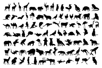 Set of silhouettes of zoo animals