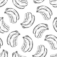 seamless black and white pattern with bananas, hand drawing, hatching