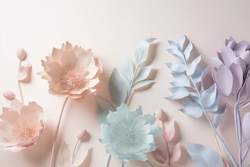pastel flowers on a white background, minimalist style, created with generative ai