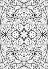 Decorative floral mehndi design style coloring book page illustration hand drawn