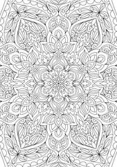 Decorative floral mehndi design style coloring book page illustration hand drawn