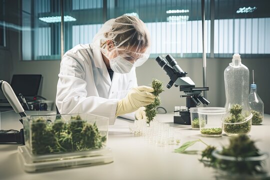 medical marijuana laboratory, with scientists conducting controlled experiments and research, created with generative ai