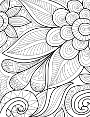 Decorative floral mehndi design style coloring book page illustration hand drawn