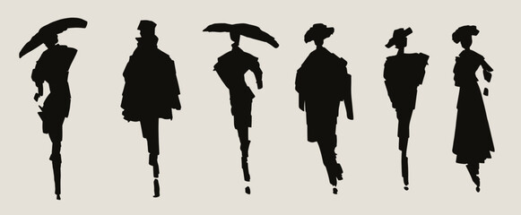 Hand-drawn vector silhouettes of people. Fashion illustration.