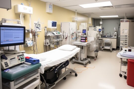 close-up of emergency room, with triage and medical equipment visible, created with generative ai