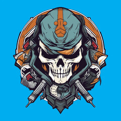 Skull in military helmet. Vector illustration for t-shirt, poster and other uses