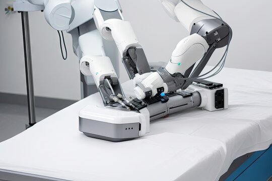 robot performing on patient, with the incision clearly visible, created with generative ai