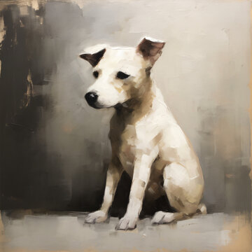 oil painting of a small white dog Generative Ai