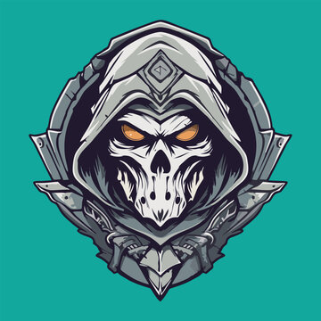 Grim reaper head vector illustration on turquoise background