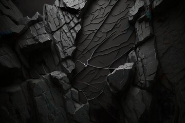 Texture de roche noire. Cela ressemble à une surface de mur en béton rugueux. Fond grunge en pierre gris foncé avec espace pour le design. Large bannière. Panoramique. AI générative  - obrazy, fototapety, plakaty