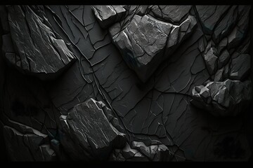 Texture de roche noire. Cela ressemble à une surface de mur en béton rugueux. Fond grunge en pierre gris foncé avec espace pour le design. Large bannière. Panoramique. AI générative  - obrazy, fototapety, plakaty