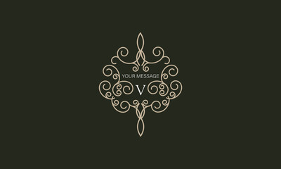 Elegant logo with elements of calligraphic elegant ornament and letter V. Identity design for shop or cafe, store, restaurant, boutique, hotel, heraldic shop, fashion, etc.