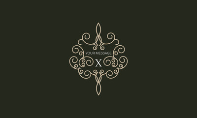 Elegant logo with elements of calligraphic elegant ornament and letter X. Identity design for shop or cafe, store, restaurant, boutique, hotel, heraldic shop, fashion, etc.