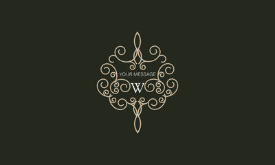 Elegant logo with elements of calligraphic elegant ornament and letter W. Identity design for shop or cafe, store, restaurant, boutique, hotel, heraldic shop, fashion, etc.
