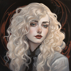 Fototapeta premium pale woman with ash hair fantasy character portrait Generative Ai