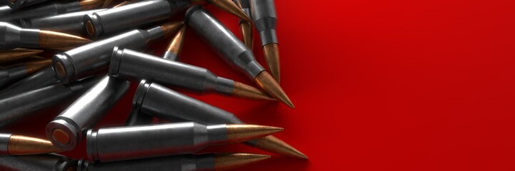 Ammunition for automatic weapons. Cartridges for the machine gun. 3D render