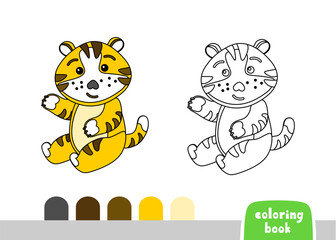 Cute Tiger Cub Coloring Book for Kids Page for Books, Magazines, Vector Illustration Doodle Template