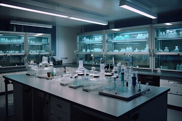 laboratory with advanced scientific equipment and glassware for conducting cutting-edge research, created with generative ai