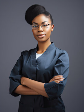 Black Female Young Nurse With Her Arms Crossed On A White Background, Generative Ai