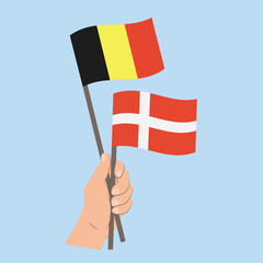 Flags of Belgium and Denmark, Hand Holding flags