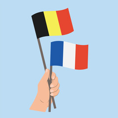 Flags of Belgium and France, Hand Holding flags