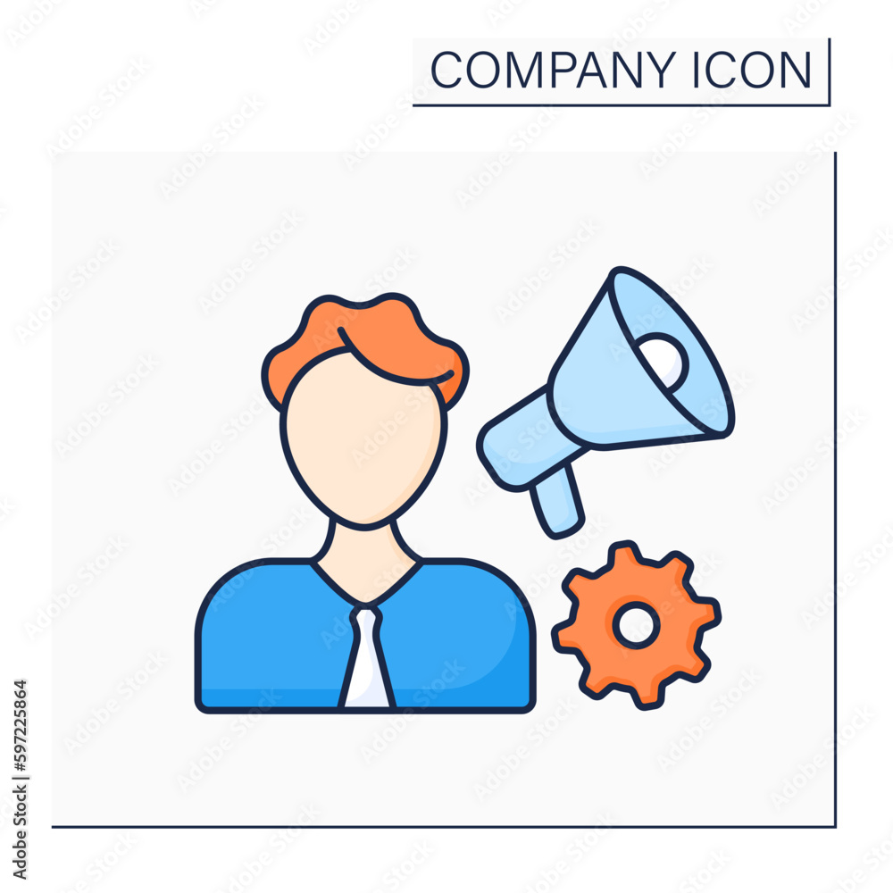 Poster manager color icon. person responsible for controlling, administering an organization or group of st