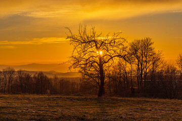 Fototapeta na wymiar Sunset in the mountains - Karkonosze and Rudawy Janowickie in Poland