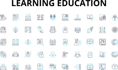 Learning education linear icons set. Knowledge, Growth, Insight, Discovery, Progress, Skill, Understanding vector symbols and line concept signs. Empowerment,Advancement,Achievement illustration