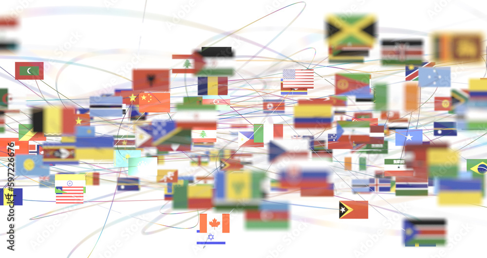 Poster world map with all states and their flags,3d render - png transparent